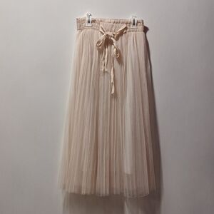 Elegant Cream Pleated Tulle Skirt